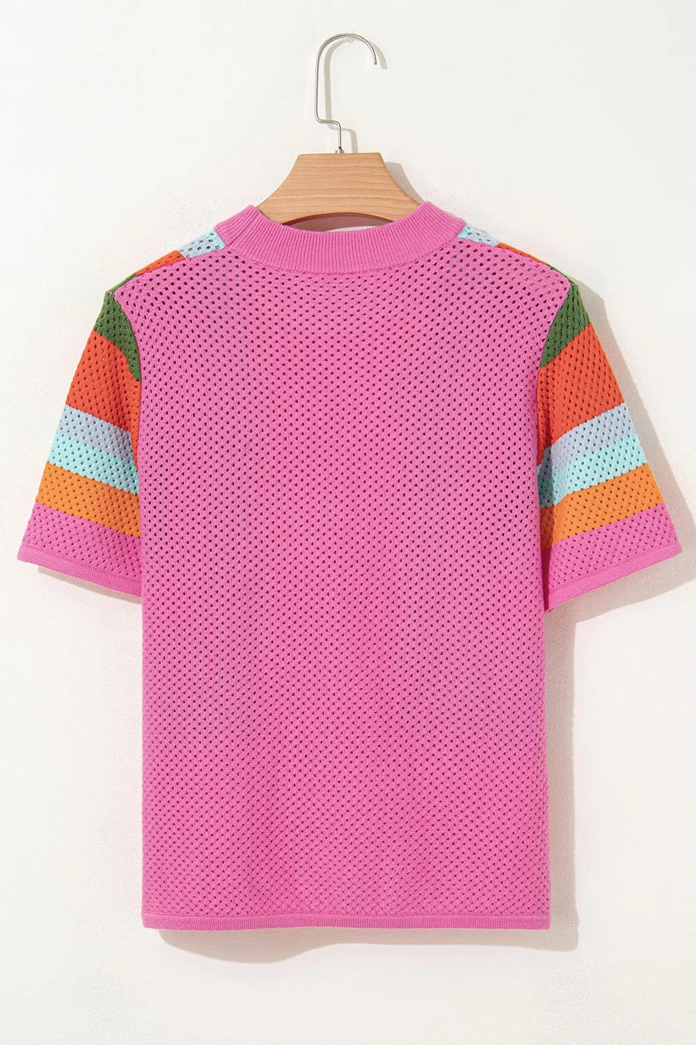 Color Block Eyelet Casual Knit Top