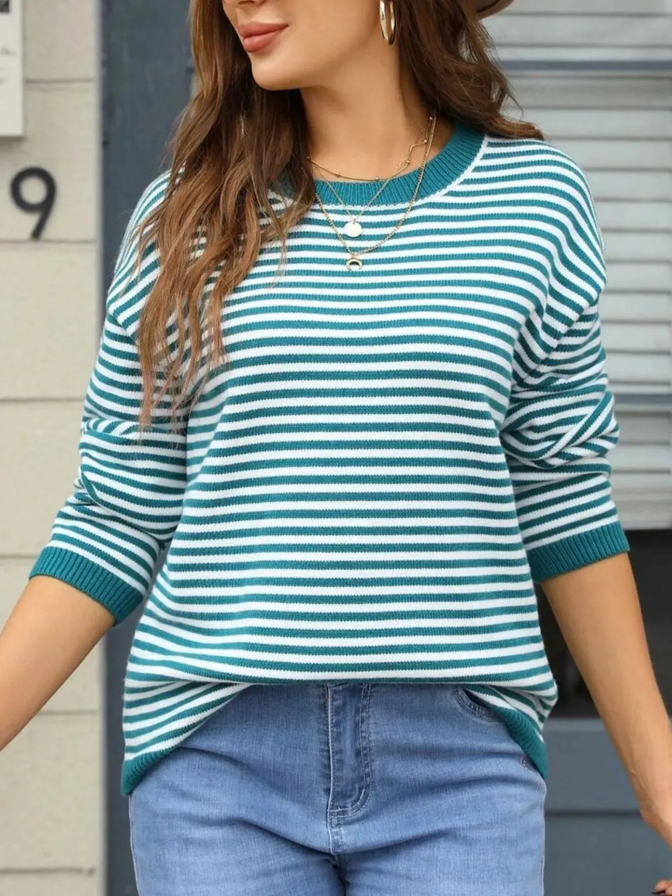 Striped Round Neck Sweater Simply Love