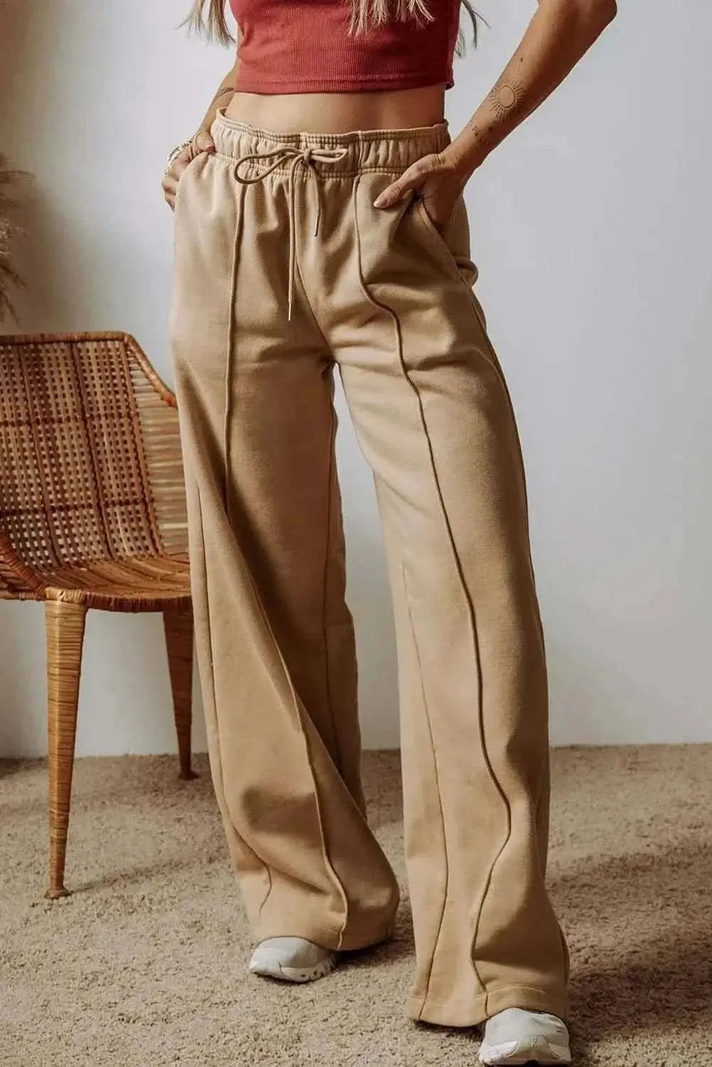 Wide leg drawstring trousers with pockets - Love Salve 