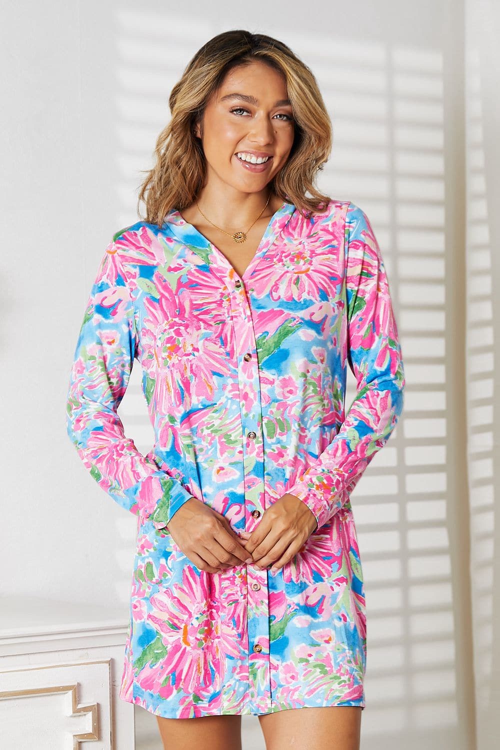 Double Take Floral Open Front Long Sleeve Cardigan.