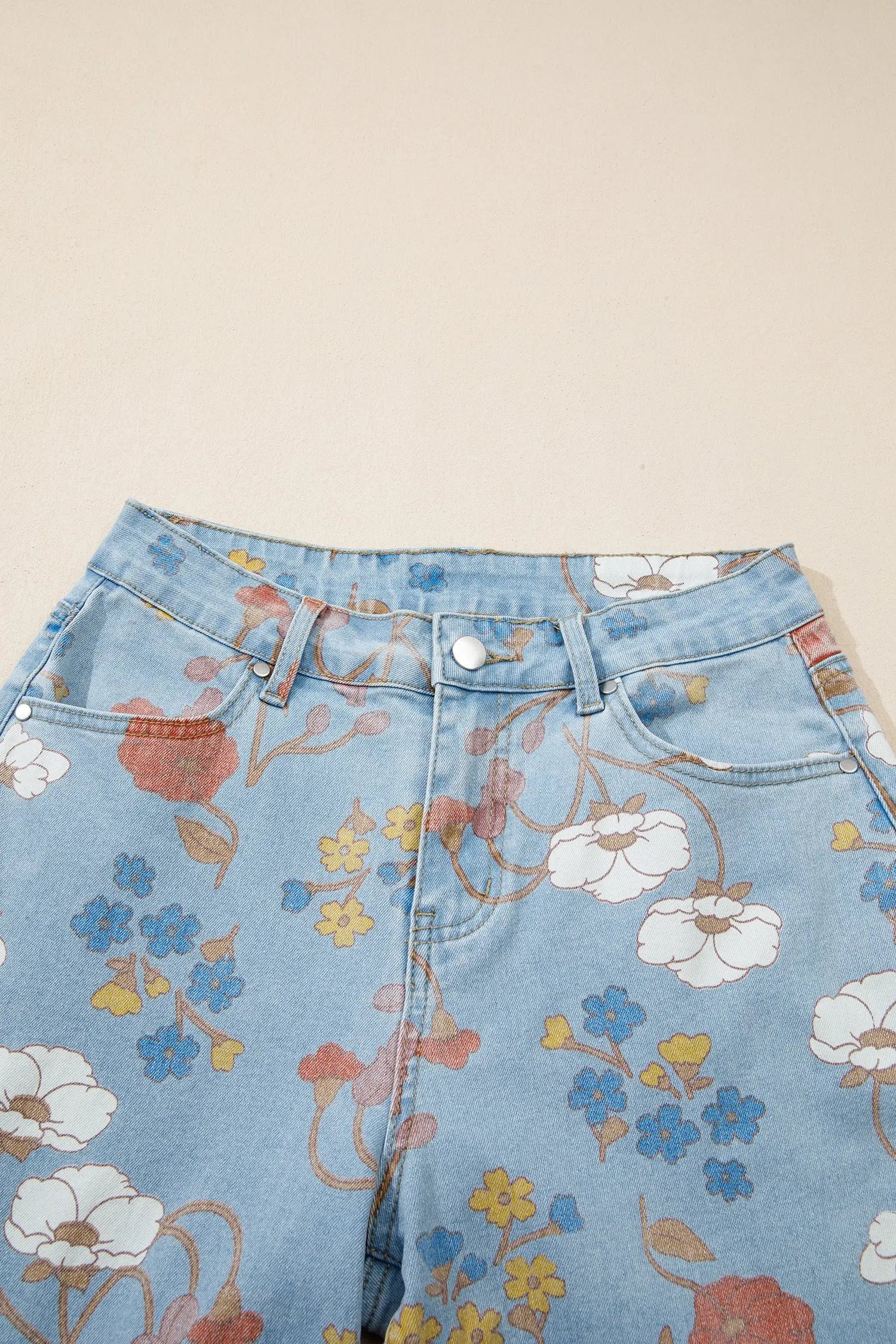Sky Blue Floral Printed Raw Hem Shift Jeans for Women Dear-Lover Dropshipping