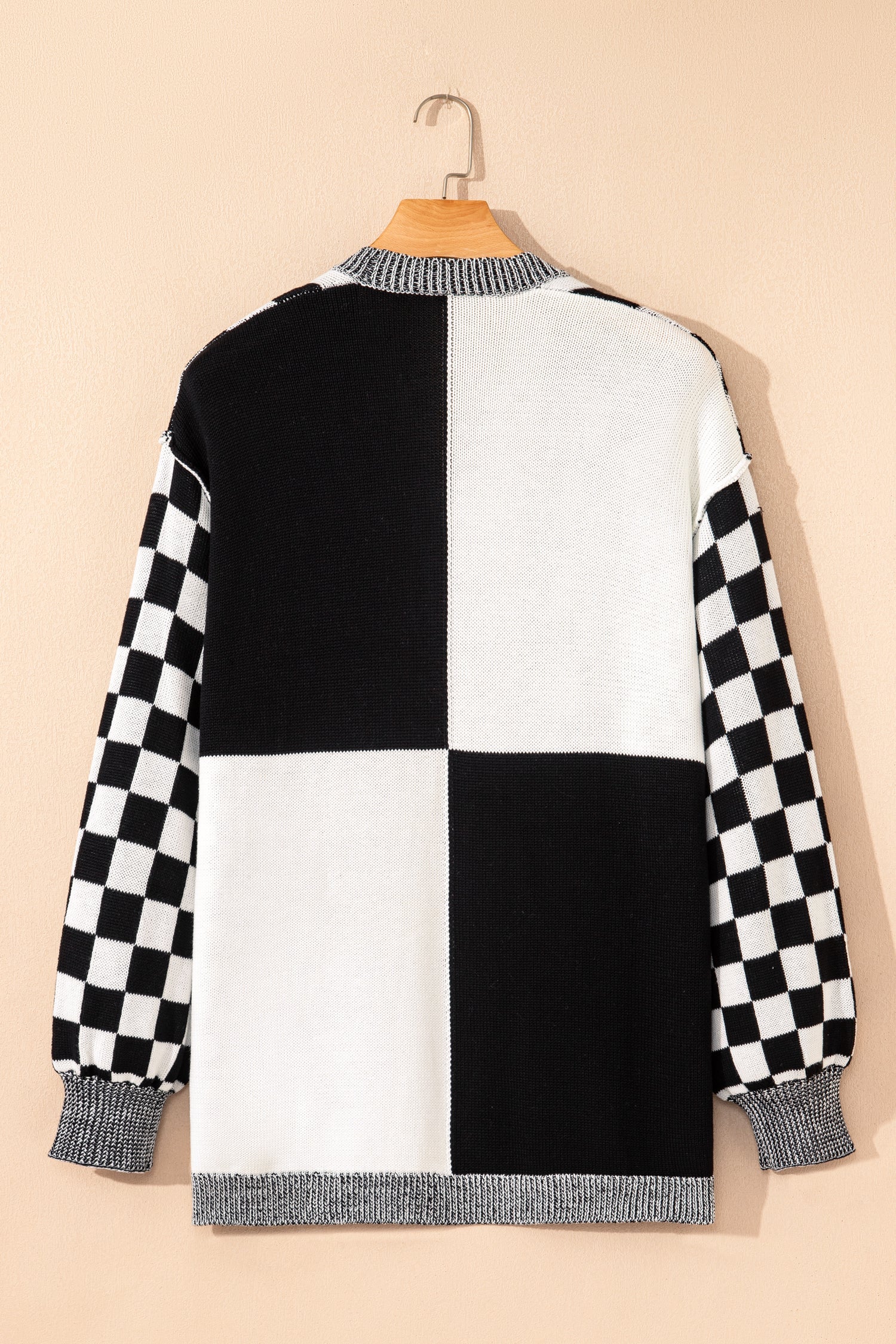 Black Plus Size Checkered Bubble Sleeve Open Front Cardigan Dear-Lover Dropshipping