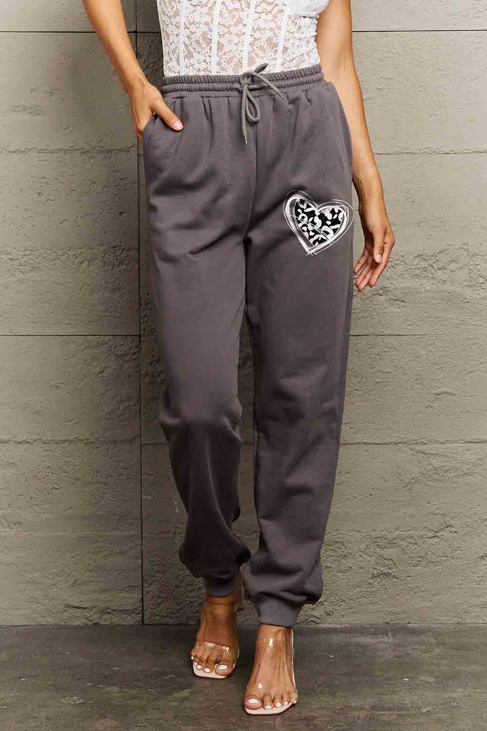 Simply Love Simply Love Full Size Drawstring Heart Graphic Long Sweatpants.