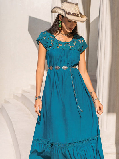 Round Neck Short Sleeve Maxi Dress.