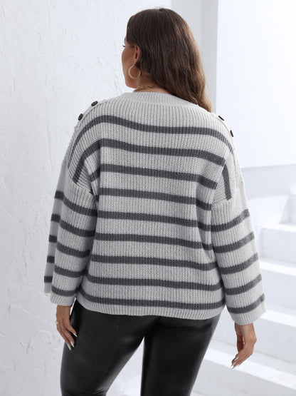 Plus Size Striped Dropped Shoulder Sweater.