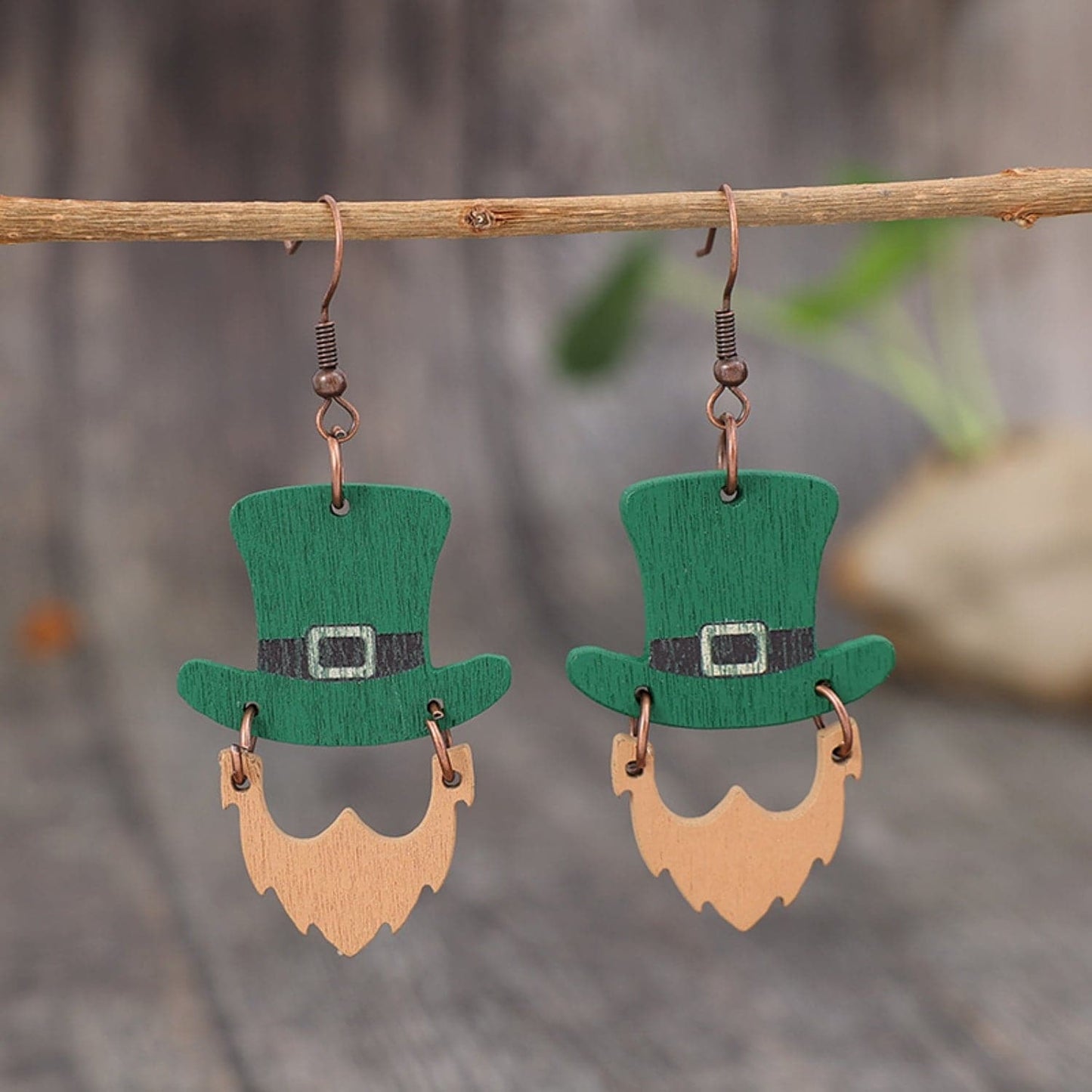 Wooden Hat Shape Dangle Earrings.