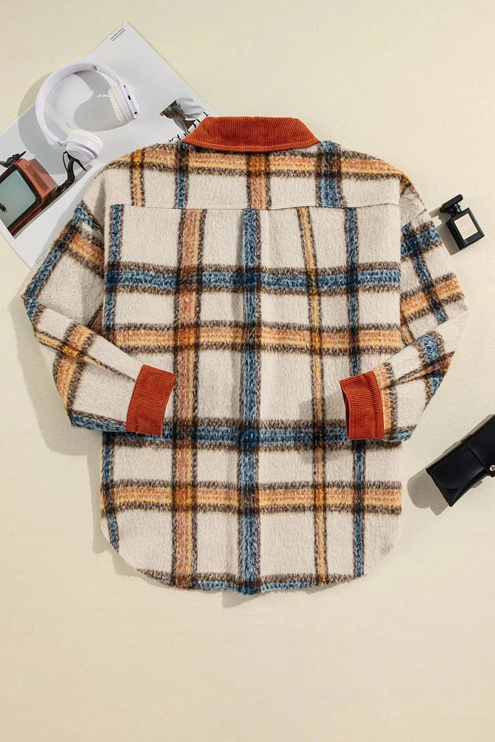 Plaid Plus Size Button-Up Jacket