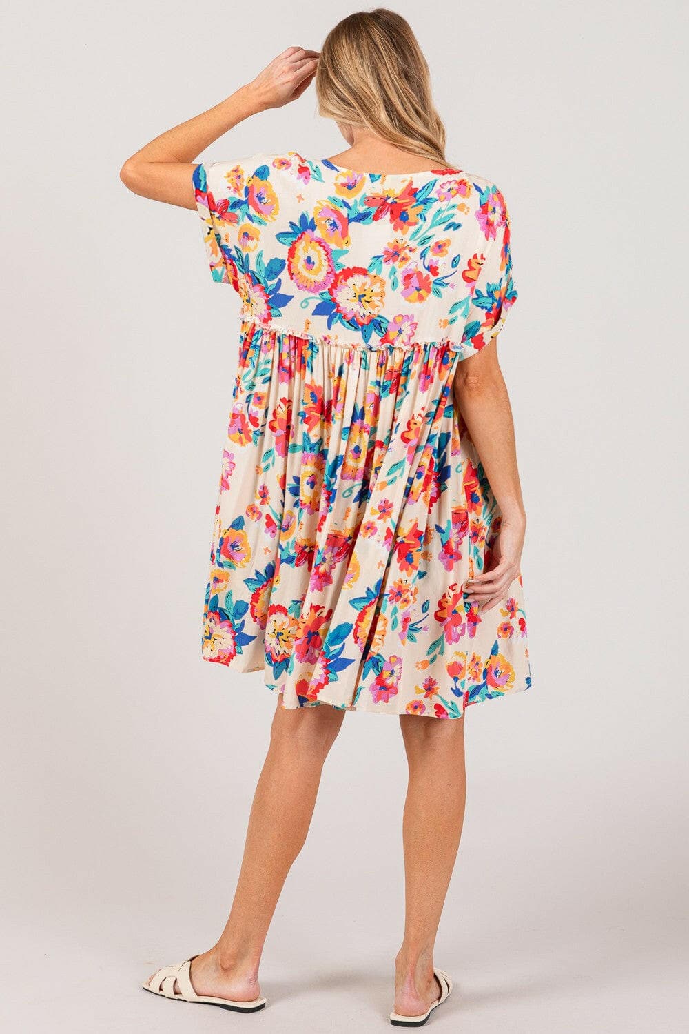 SAGE + FIG Full Size Floral Button-Down Short Sleeve Dress.