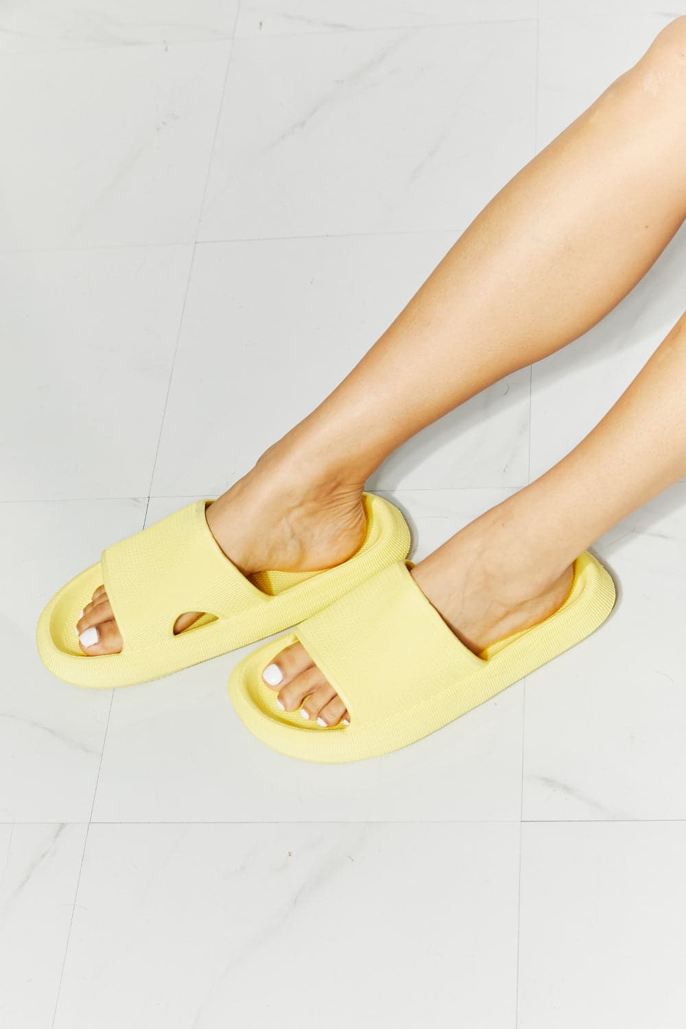 MMShoes Arms Around Me Open Toe Slide in Yellow.