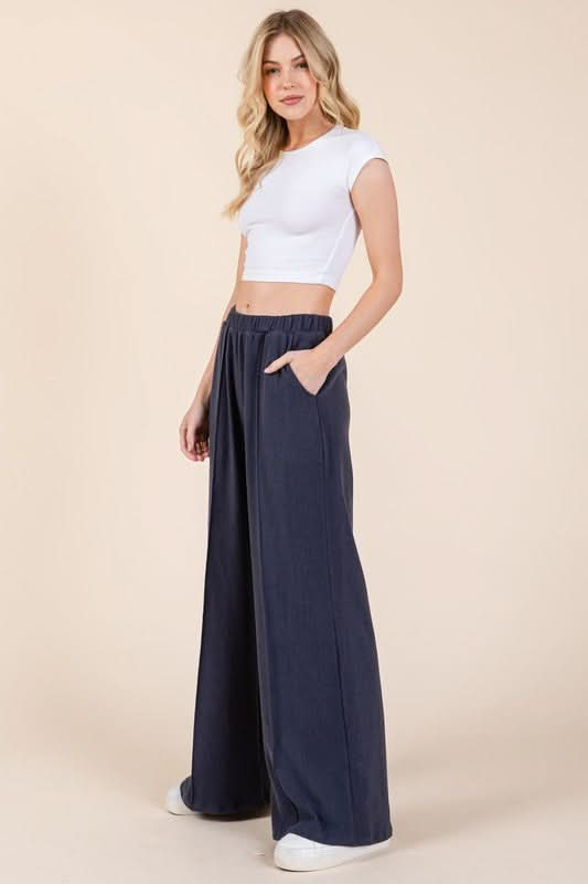 Wide Leg Pocketed Elastic Waist Pants for Effortless Style