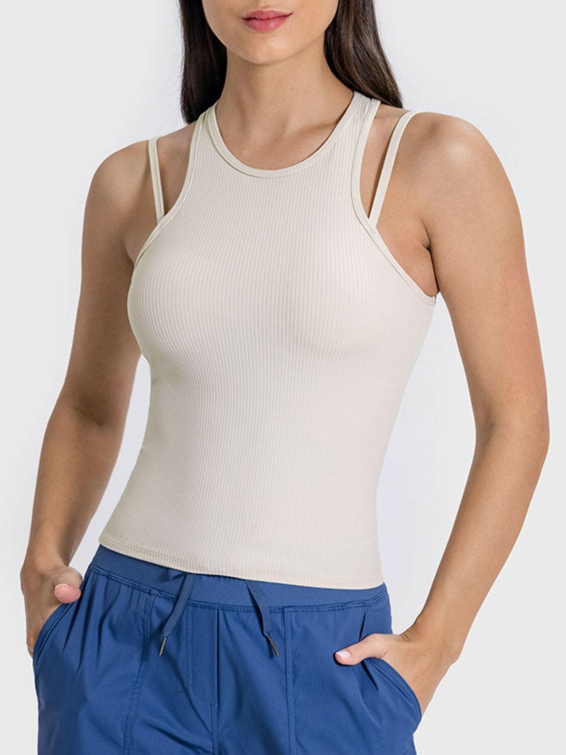 Cutout Round Neck Racerback Active Tank.