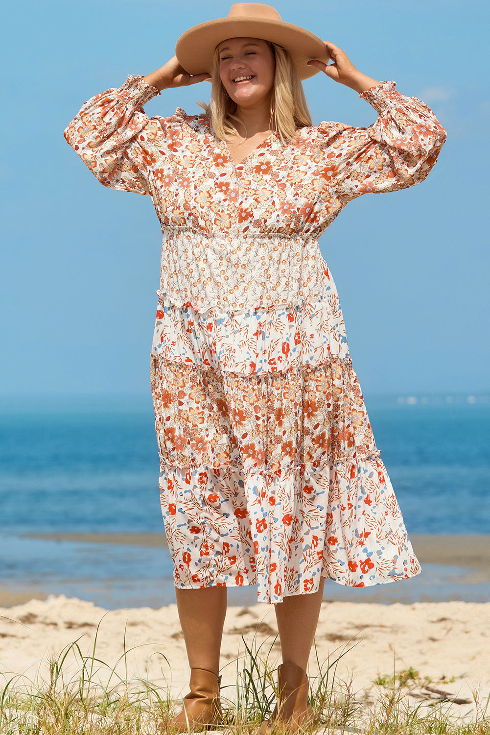 Khaki floral plus size maxi dress