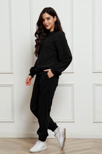 Corduroy Round Neck Sweatshirt and Sweatpants Set.