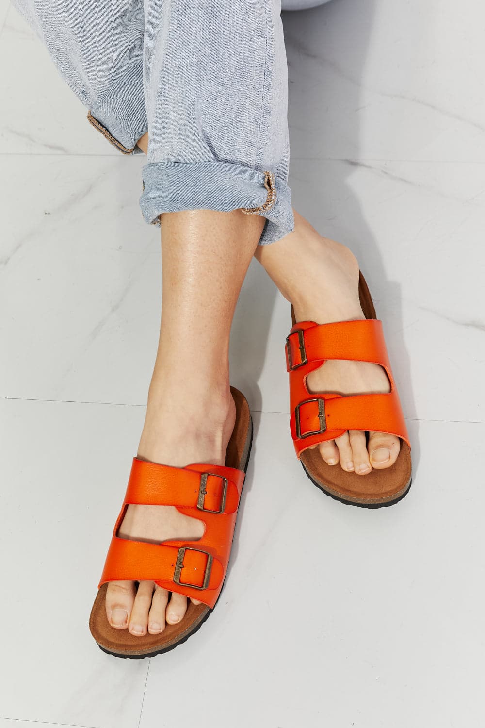 MMShoes Feeling Alive Double Banded Slide Sandals in Orange.