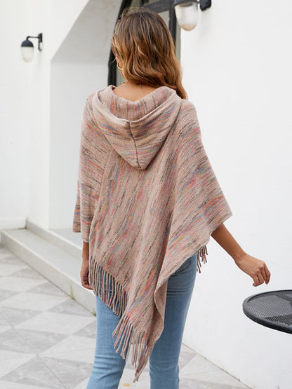 Fringe Hem Hooded Poncho.