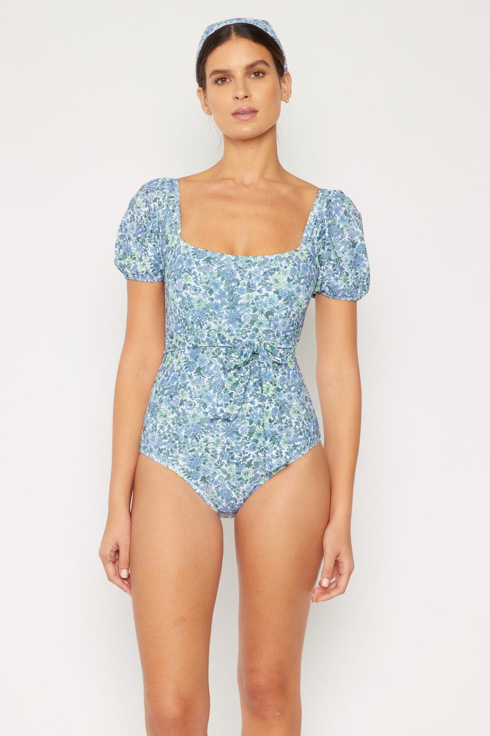 Marina West Swim Salty Air Puff Sleeve One-Piece in Blue.