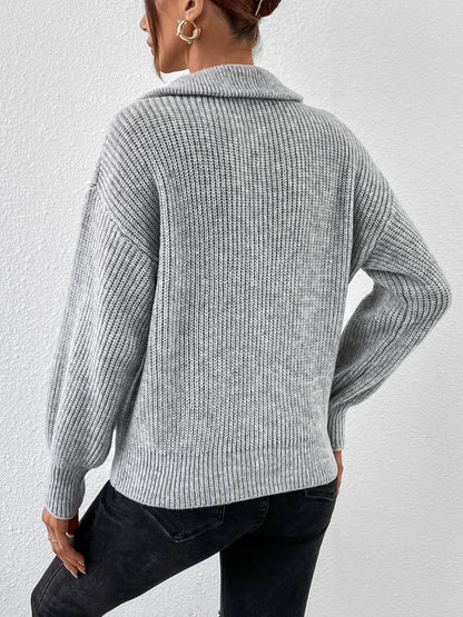 Cozy Honey Acrylic Half Zip Sweater with Dropped Shoulders