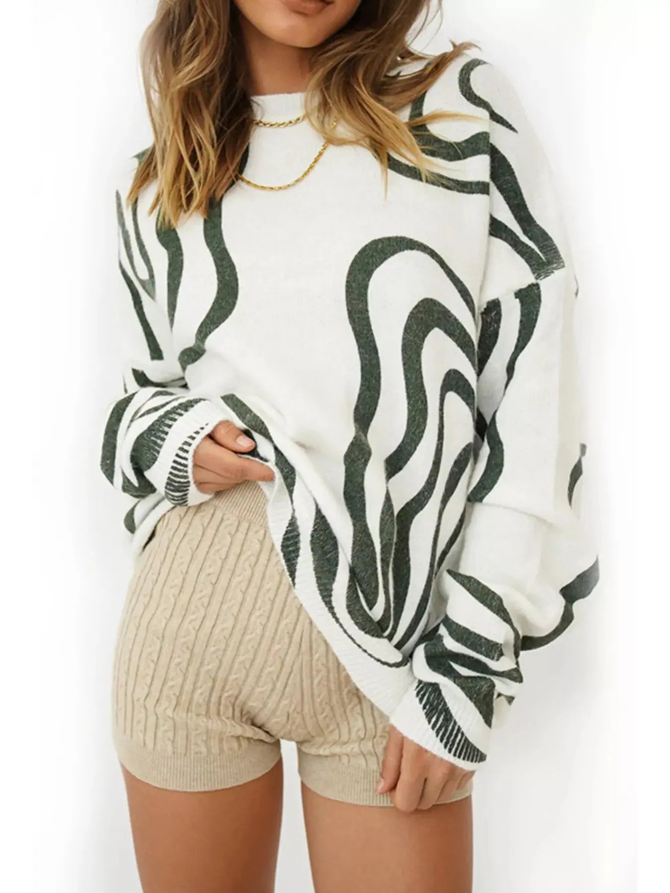 Wave Pattern Oversized Sweater Simply Love