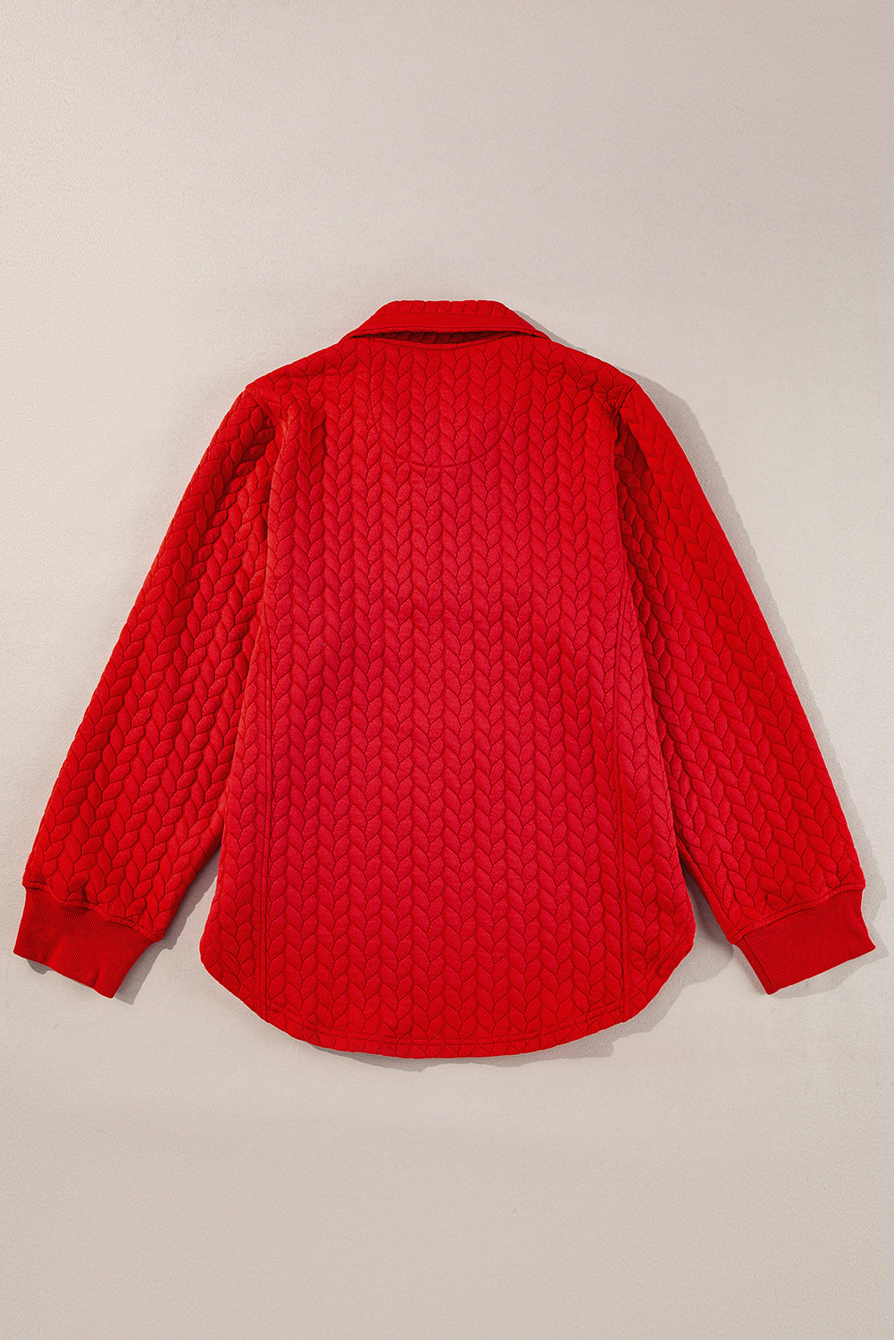 Tomato red cable knit quarter zip pullover with pockets in plus size