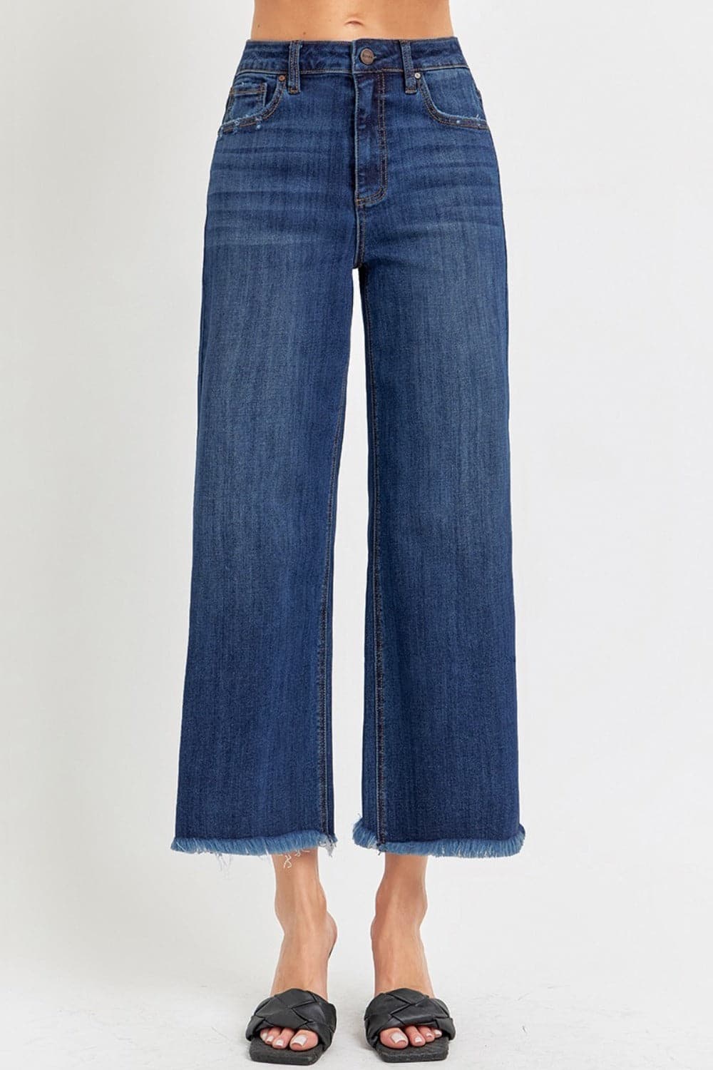 RISEN Full Size Raw Hem Cropped Wide Leg Jeans.