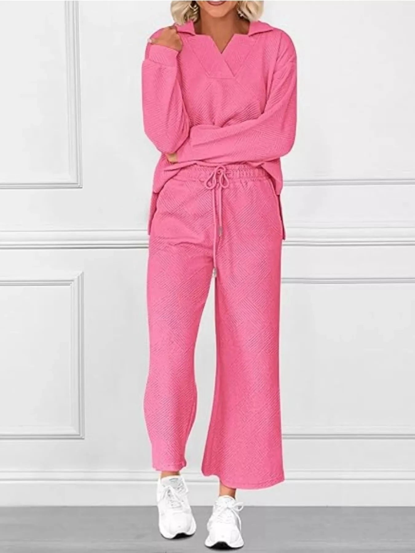 Side Slit Textured Top and Drawstring Pants Set Coco’s Tee Boutique