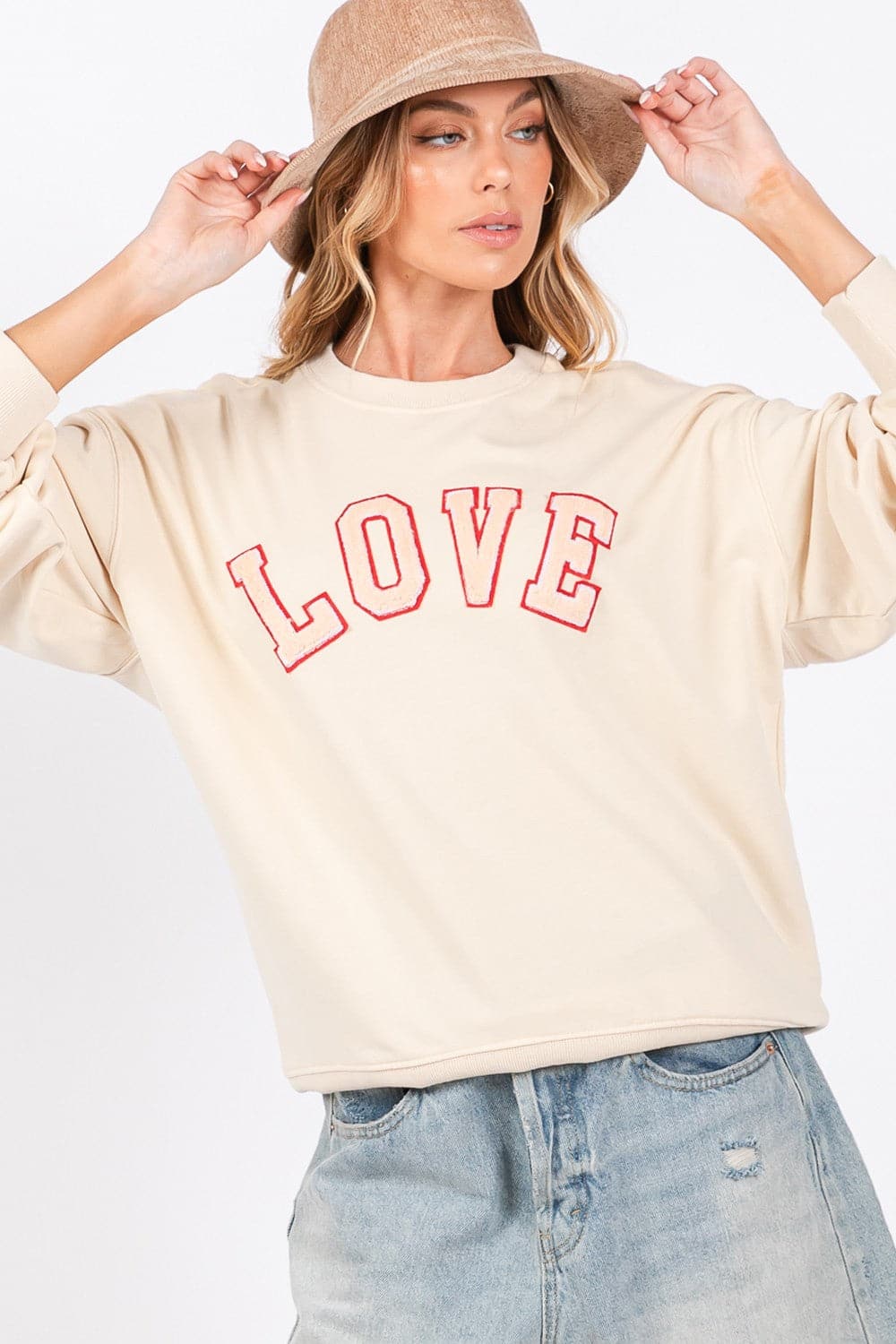 Cozy love path sweatshirt with heart patches