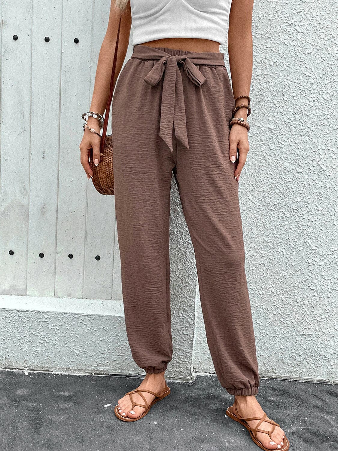 Tied High Waist Pants with Pockets.