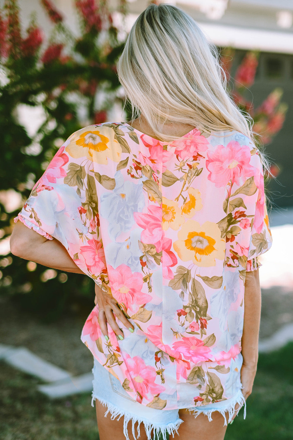 Floral Round Neck Three-Quarter Sleeve Top Coco’s Tee Boutique