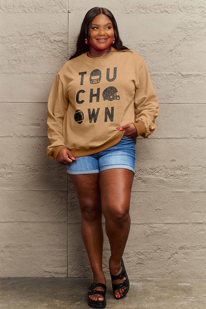 Simply Love Full Size TOUCHDOWN Long Sleeve Sweatshirt.