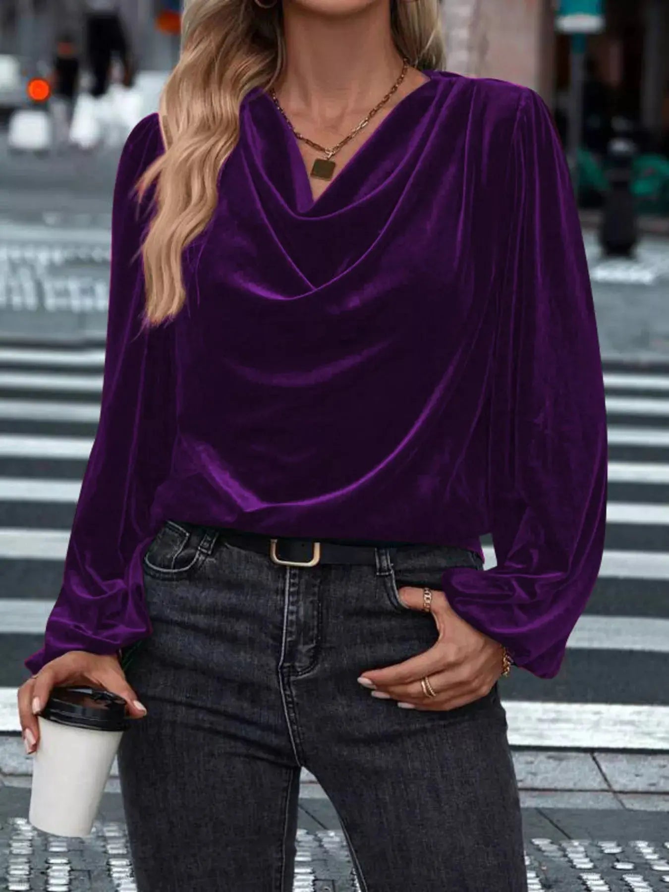 Full Size Velvet Cowl Neck Blouse Plus Size Simply Love