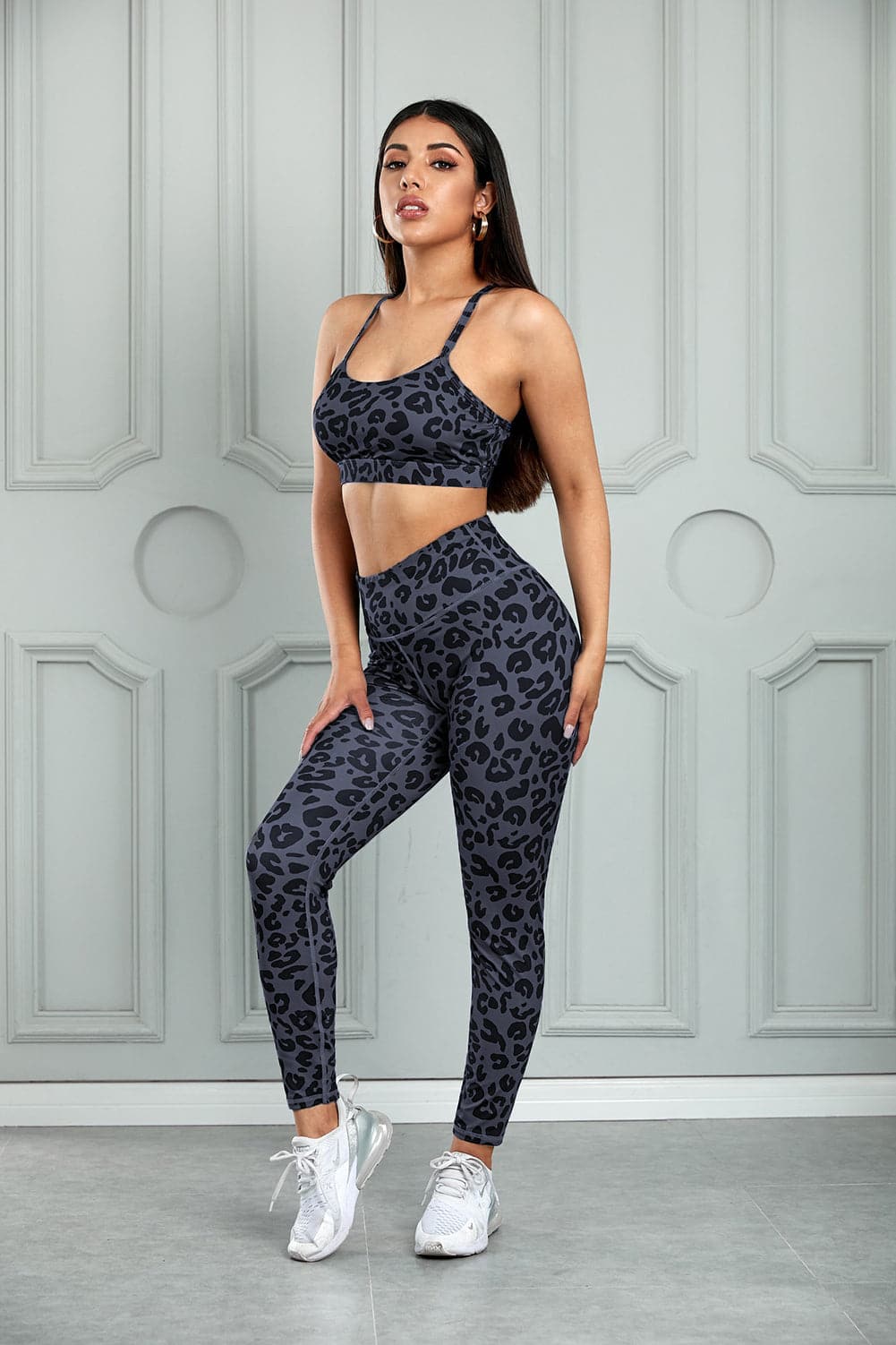 Leopard Cutout Sports Bra and Leggings Set.