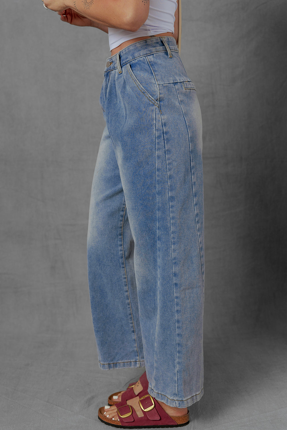 Love Salve  Ashleigh Blue Washed Pleated Detail Wide Leg Love Salve