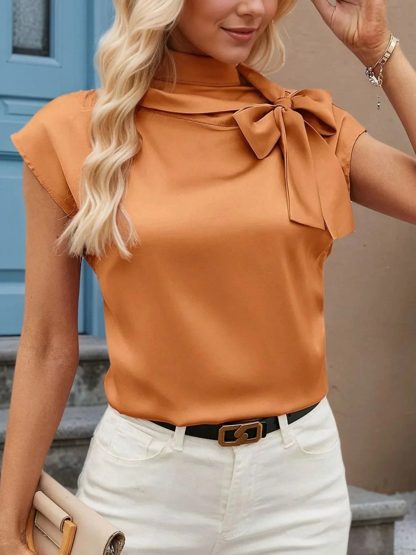Bow Tie Cap Sleeve Blouse Coco’s Tee Boutique
