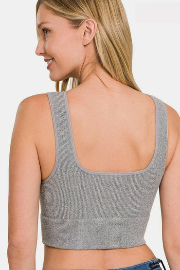 Zenana Ribbed Square Neck Cropped Tank.