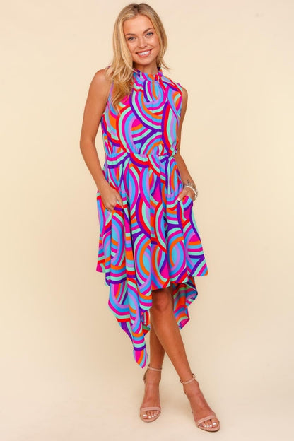 Haptics Full Size Mock Neck Sleeveless Printed Dress.