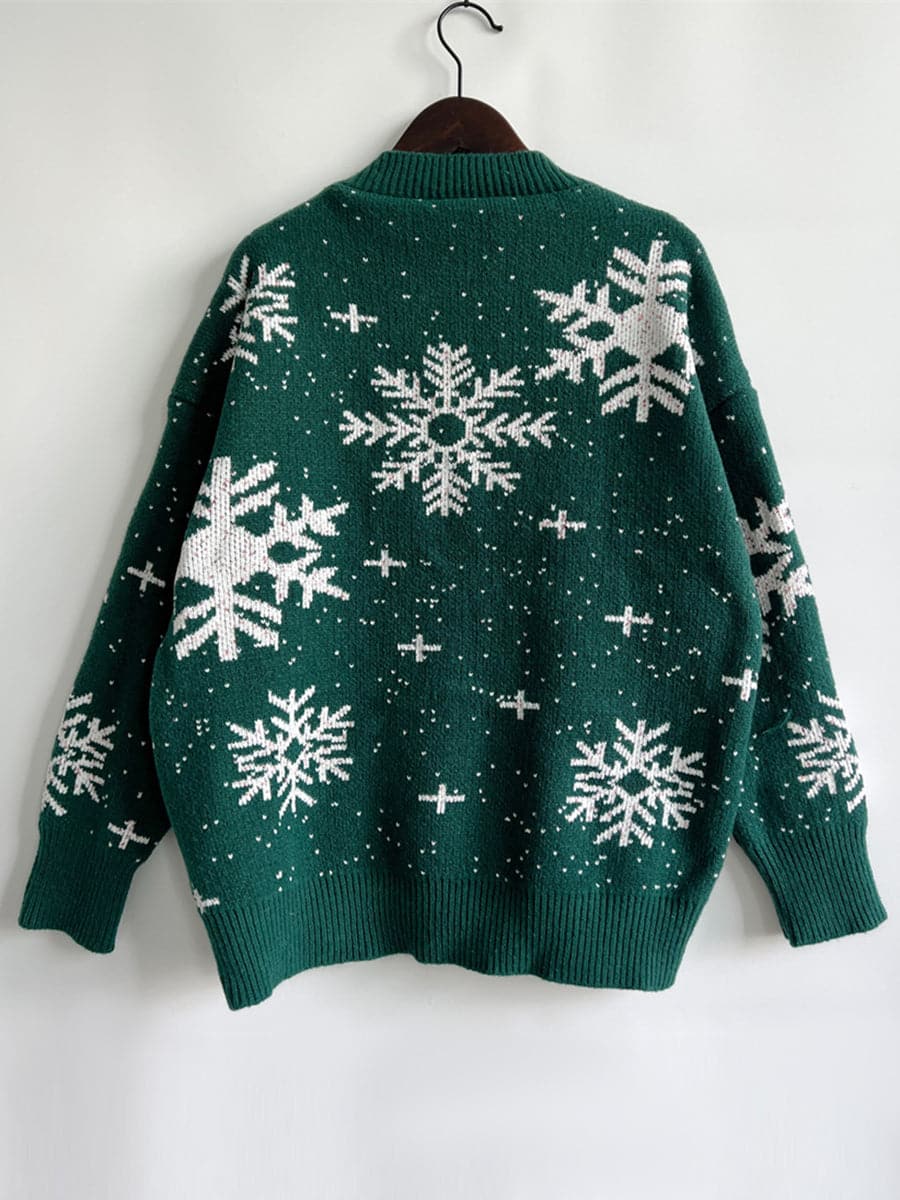 Snowflake Pattern Dropped Shoulder Sweater.