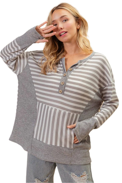 BiBi Striped Thumbhole Long Sleeve Top.