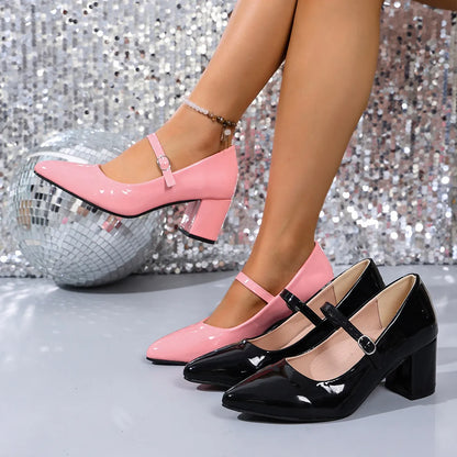 Glam Point Toe Block Heel Pumps