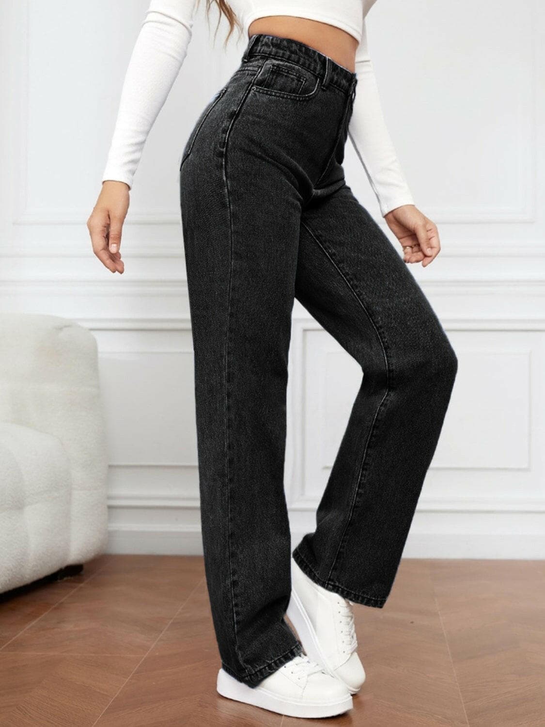 High Waist Straight Jeans.