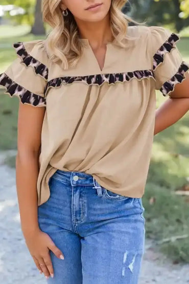 Simply Love Leopard Blouse: Frill Sleeves