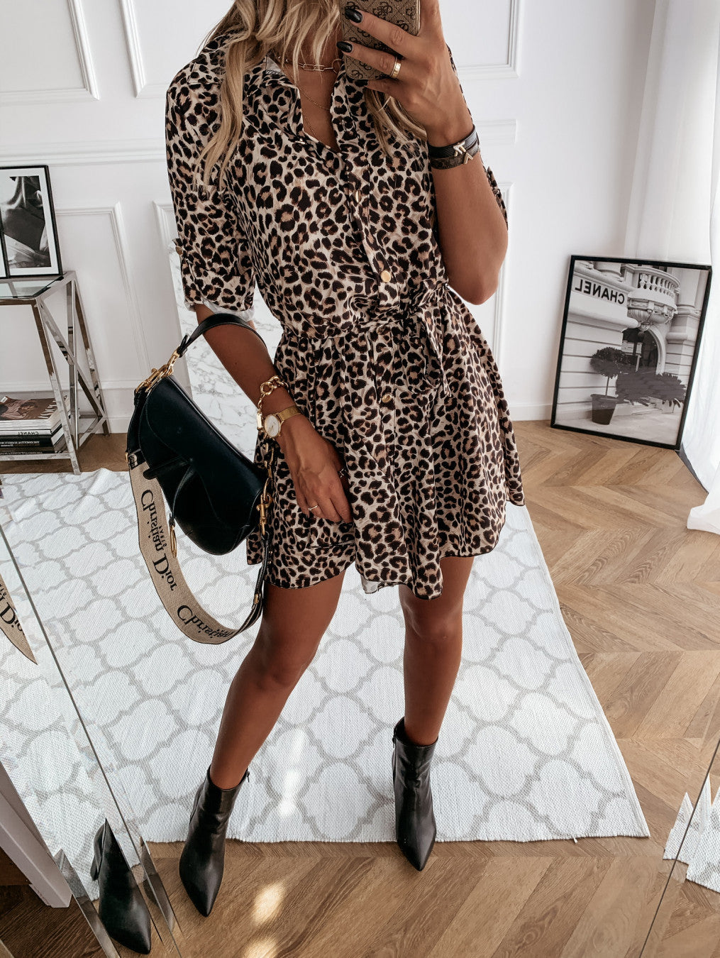 Spring Summer Sexy Print Shirt Dress Women Bella Mia