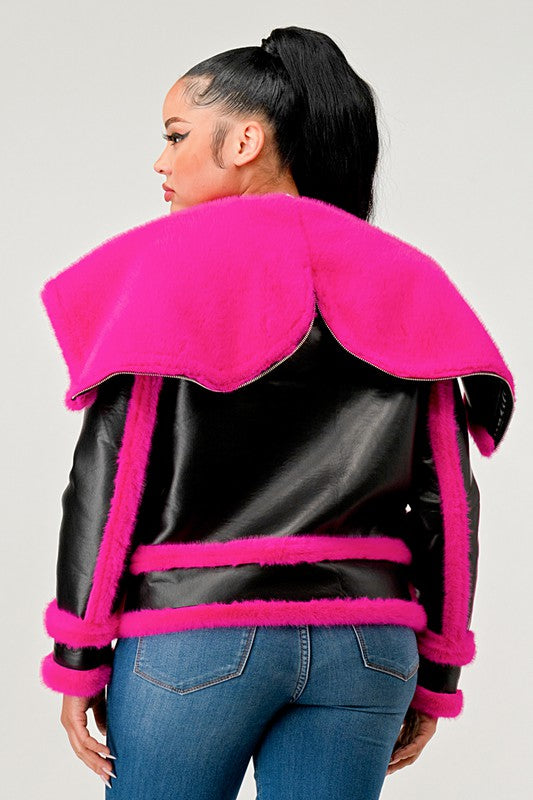 Chic pink faux fur aviator jacket by Athina