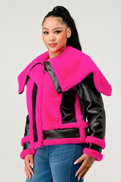 Chic pink faux fur aviator jacket by Athina