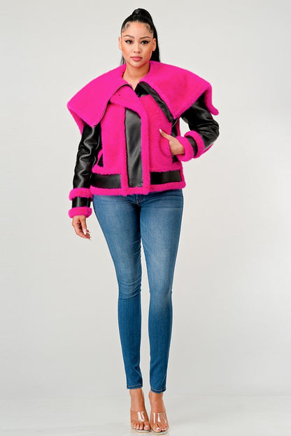 Chic pink faux fur aviator jacket by Athina