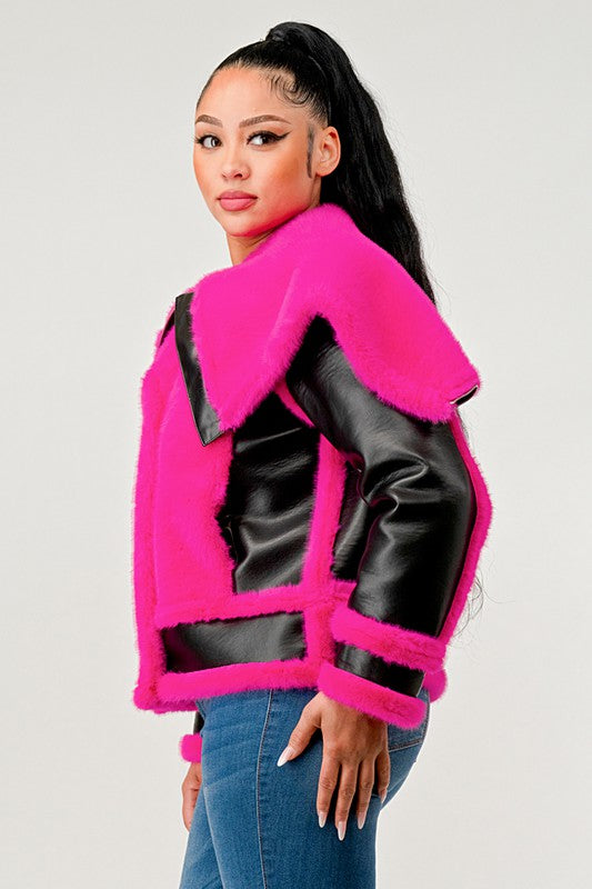 Chic pink faux fur aviator jacket by Athina