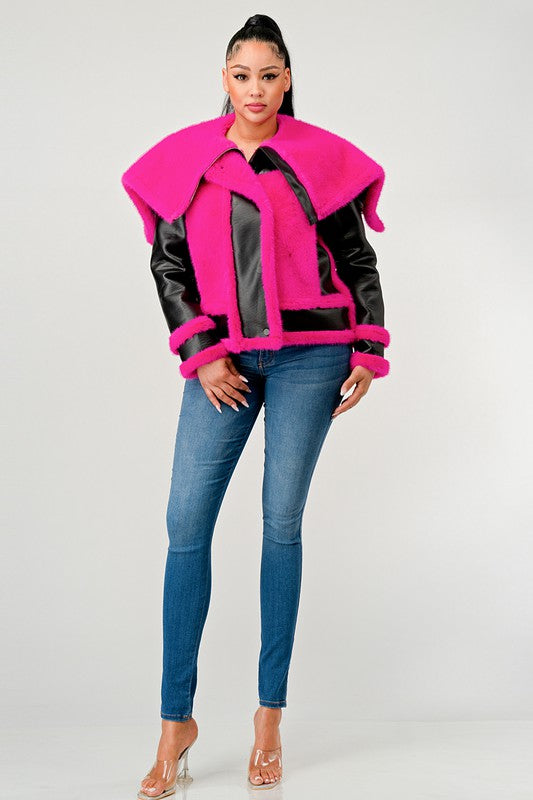 Chic pink faux fur aviator jacket by Athina