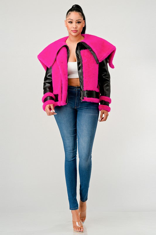 Chic pink faux fur aviator jacket by Athina