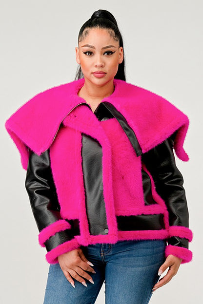 Chic pink faux fur aviator jacket by Athina