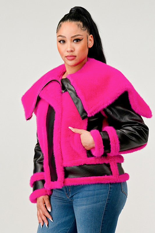 Chic pink faux fur aviator jacket by Athina