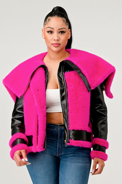 Chic pink faux fur aviator jacket by Athina